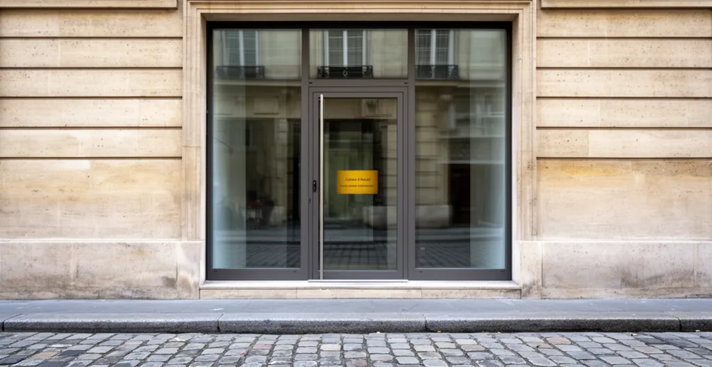 Entrée d'un cabinet d'avocat dans un immeuble haussmannien parisien