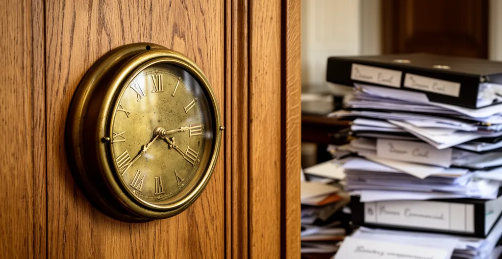 Horloge ancienne sur mur lambrissé d'un bureau d'avocat